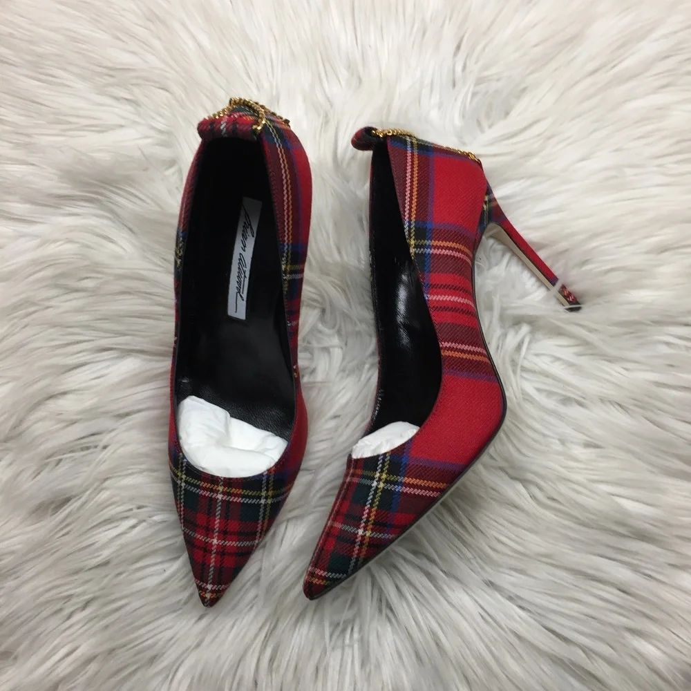 Brian Atwood Red Plaid Heels - Picture 3 of 8